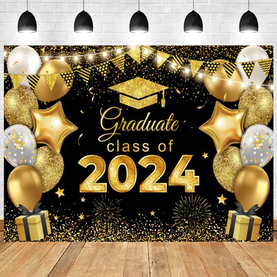 2024 érettségi téma fotózás Rózsaszín és arany csillogó léggömbök Bachelor sapka Gratulálunk Grad Party Banner Decor fotó háttér