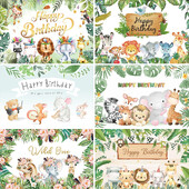 Jungle Animals téma Dzsungel szafari születésnapi parti Wild One Baby Shower Fiú Lány Születésnapi Családi Fénykép Háttér Dekoráció