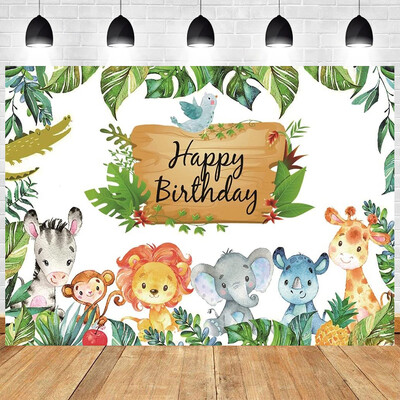 Jungle Animals téma Dzsungel szafari születésnapi parti Wild One Baby Shower Fiú Lány Születésnapi Családi Fénykép Háttér Dekoráció