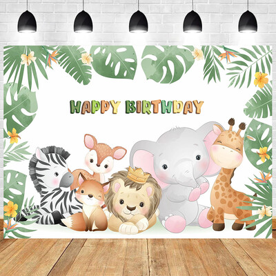 Jungle Animals téma Dzsungel szafari születésnapi parti Wild One Baby Shower Fiú Lány Születésnapi Családi Fénykép Háttér Dekoráció