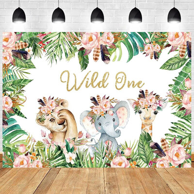Jungle Animals téma Dzsungel szafari születésnapi parti Wild One Baby Shower Fiú Lány Születésnapi Családi Fénykép Háttér Dekoráció