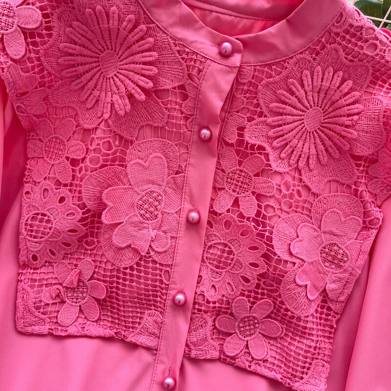 Vintage O-nyakú alapok, hosszú lámpás ujjú alapok Egysoros, elegáns, vájt csipke felső irodai női High Street őszi blúz