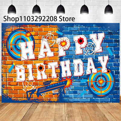 Rajzfilm Nerf Gun téma Gyerekek Születésnapi Háborús Party Fiúk Kék játék Lövöldözős Darts Háttér fotózás Babazuhany Fotófülke kellékek