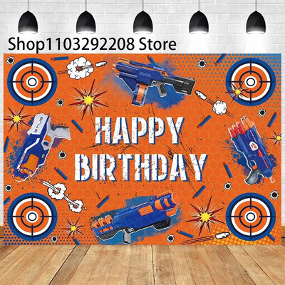 Rajzfilm Nerf Gun téma Gyerekek Születésnapi Háborús Party Fiúk Kék játék Lövöldözős Darts Háttér fotózás Babazuhany Fotófülke kellékek