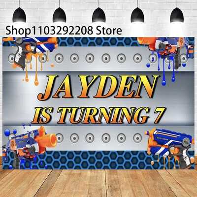 Rajzfilm Nerf Gun téma Gyerekek Születésnapi Háborús Party Fiúk Kék játék Lövöldözős Darts Háttér fotózás Babazuhany Fotófülke kellékek