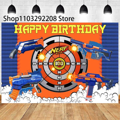 Rajzfilm Nerf Gun téma Gyerekek Születésnapi Háborús Party Fiúk Kék játék Lövöldözős Darts Háttér fotózás Babazuhany Fotófülke kellékek