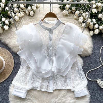 Női kétrészes szettek Elegáns fodros PATCHWORK egysoros, ujjatlan áttetsző divatos Hotsweet magas derekú szoknya szettek