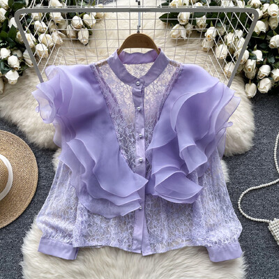 Női kétrészes szettek Elegáns fodros PATCHWORK egysoros, ujjatlan áttetsző divatos Hotsweet magas derekú szoknya szettek