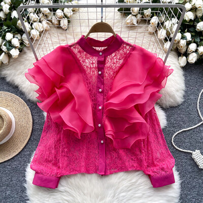 Női kétrészes szettek Elegáns fodros PATCHWORK egysoros, ujjatlan áttetsző divatos Hotsweet magas derekú szoknya szettek