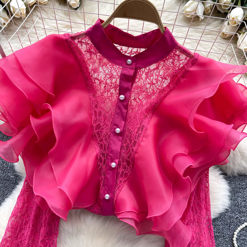 Női kétrészes szettek Elegáns fodros PATCHWORK egysoros, ujjatlan áttetsző divatos Hotsweet magas derekú szoknya szettek