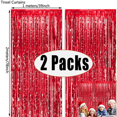 2 csomag 2M fémfólia talmi rojtos függöny háttér karácsonyi parti dekoráció otthonra Boldog új évet 2025 karácsonyi kellékek