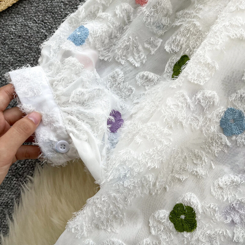 Vintage pillangós flitteres hímzésű, hosszú, puffos ujjú, alkalmi hálós laza alapok koreai divat utcai viselet őszi női blúz