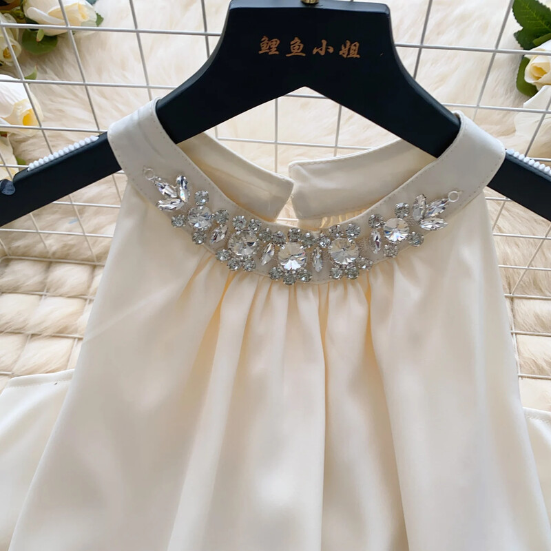 Elegáns vintage O-nyakú, szexi hosszú ujjú, alkalmi strasszos ing, bő női karcsú alapok High Street utcai ruházati blúz