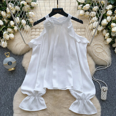 Elegants vintage O veida kakla izgriezums, seksīga ar garām piedurknēm, ikdienišķs volānveida krekls slaids sieviešu pamati High Street ielas apģērba blūze