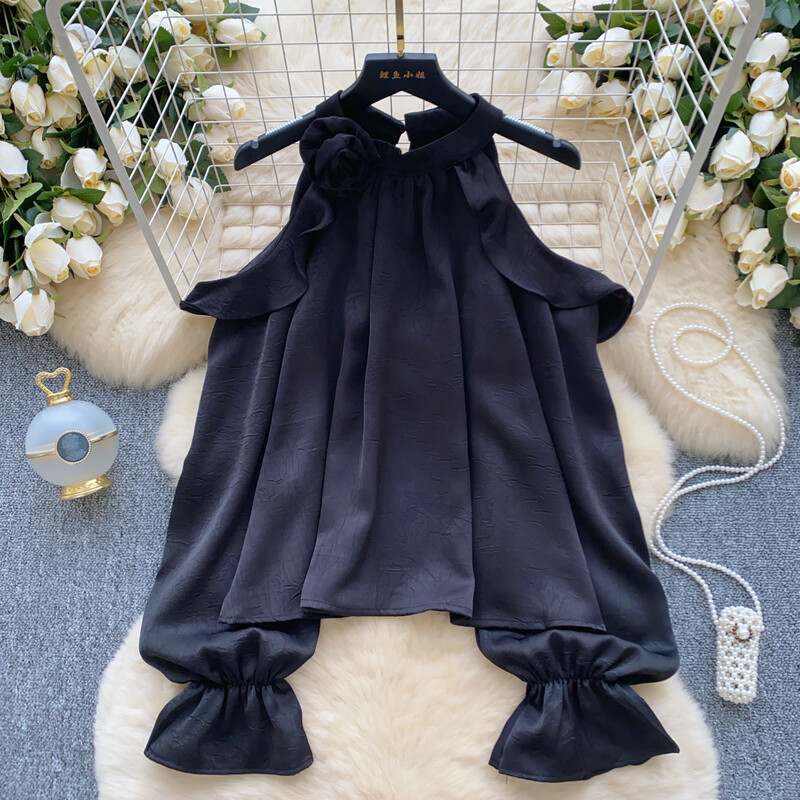 Elegants vintage O veida kakla izgriezums, seksīga ar garām piedurknēm, ikdienišķs volānveida krekls slaids sieviešu pamati High Street ielas apģērba blūze