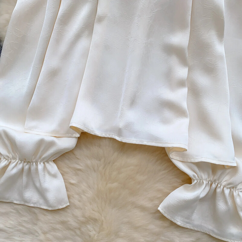 Elegants vintage O veida kakla izgriezums, seksīga ar garām piedurknēm, ikdienišķs volānveida krekls slaids sieviešu pamati High Street ielas apģērba blūze