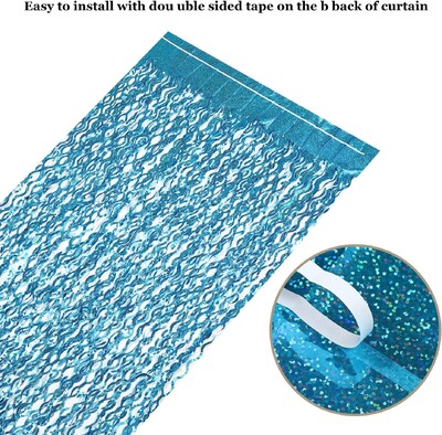 Κουρτίνα με κρόσια 1x2M με μεμβράνη με κρόσια μπλε αλουμινόχαρτο Κουρτίνες τοίχου για χριστουγεννιάτικο πάρτι κάτω από τη θάλασσα