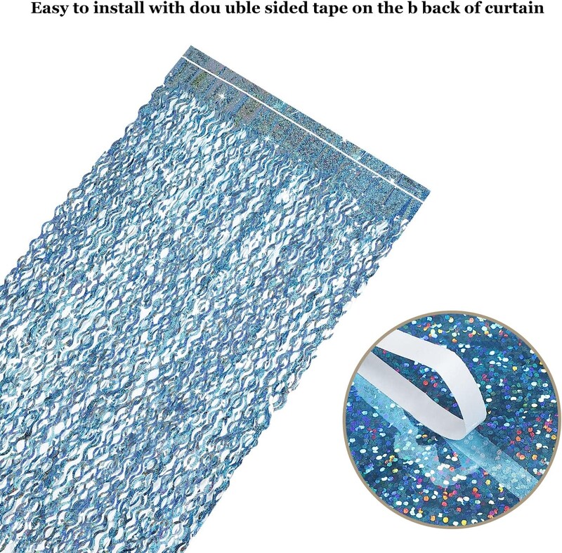Κουρτίνα με κρόσια 1x2M με μεμβράνη με κρόσια μπλε αλουμινόχαρτο Κουρτίνες τοίχου για χριστουγεννιάτικο πάρτι κάτω από τη θάλασσα