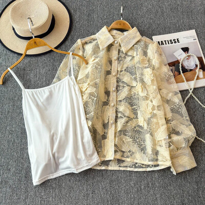 Κομψά γυναικεία σετ δύο τεμαχίων με μακριά φανάρια μπλούζα με μονό στήθος και λεπτές τιράντες Sexy Camis Top Κορεάτικα φθινοπωρινά ρούχα