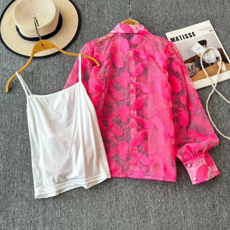 Κομψά γυναικεία σετ δύο τεμαχίων με μακριά φανάρια μπλούζα με μονό στήθος και λεπτές τιράντες Sexy Camis Top Κορεάτικα φθινοπωρινά ρούχα