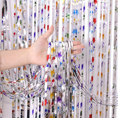 1M x 2M Gimtadienio vakarėlio fonai Žvaigždžių blizgučių užuolaidų kūdikių dušo sidabro PVC fonų dekoravimas