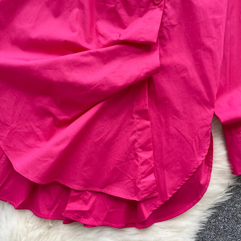 Elegáns pólónyakú, hosszú ujjú női vintage aszimmetrikus redős gombok bő felső koreai utcai ruházat High Street őszi ruházat