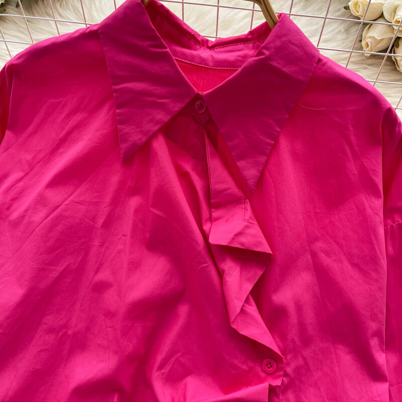 Elegáns pólónyakú, hosszú ujjú női vintage aszimmetrikus redős gombok bő felső koreai utcai ruházat High Street őszi ruházat