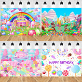 Candy Land Rajzfilm Téma Fényképezés Baba Születésnapi Party Dekoráció Gyermekportré Fénykép Háttér Dekoráció Banner Fotóhívás