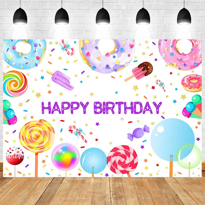 Candy Land Rajzfilm Téma Fényképezés Baba Születésnapi Party Dekoráció Gyermekportré Fénykép Háttér Dekoráció Banner Fotóhívás