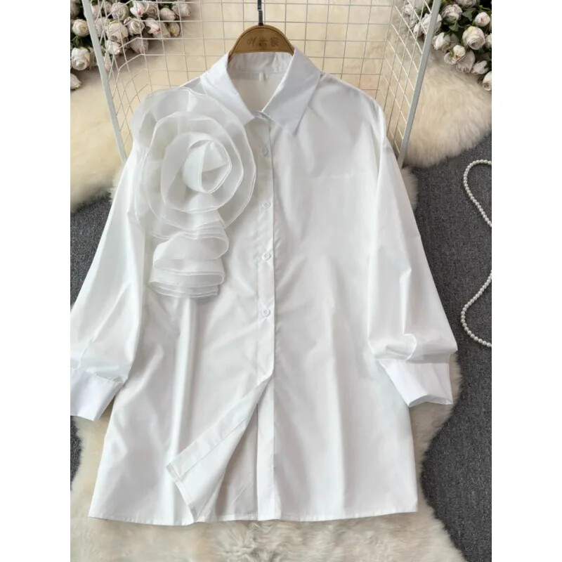 „High Street“ palaidinės, nišinio dizaino, klostuoti marškiniai su didelėmis gėlėmis moteriški vasariniai laisvi ilgomis rankovėmis prašmatniu atvartu Tvirta madinga palaidinė