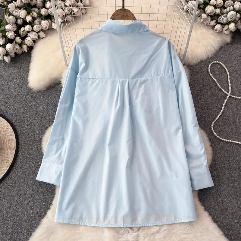 „High Street“ palaidinės, nišinio dizaino, klostuoti marškiniai su didelėmis gėlėmis moteriški vasariniai laisvi ilgomis rankovėmis prašmatniu atvartu Tvirta madinga palaidinė