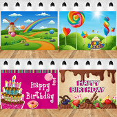 Fantasy Candy Fánk Fagylalt Téma Újszülött Gyerekek Születésnapi Party fotózás Vinyl háttér fotó dekorációs kellékek