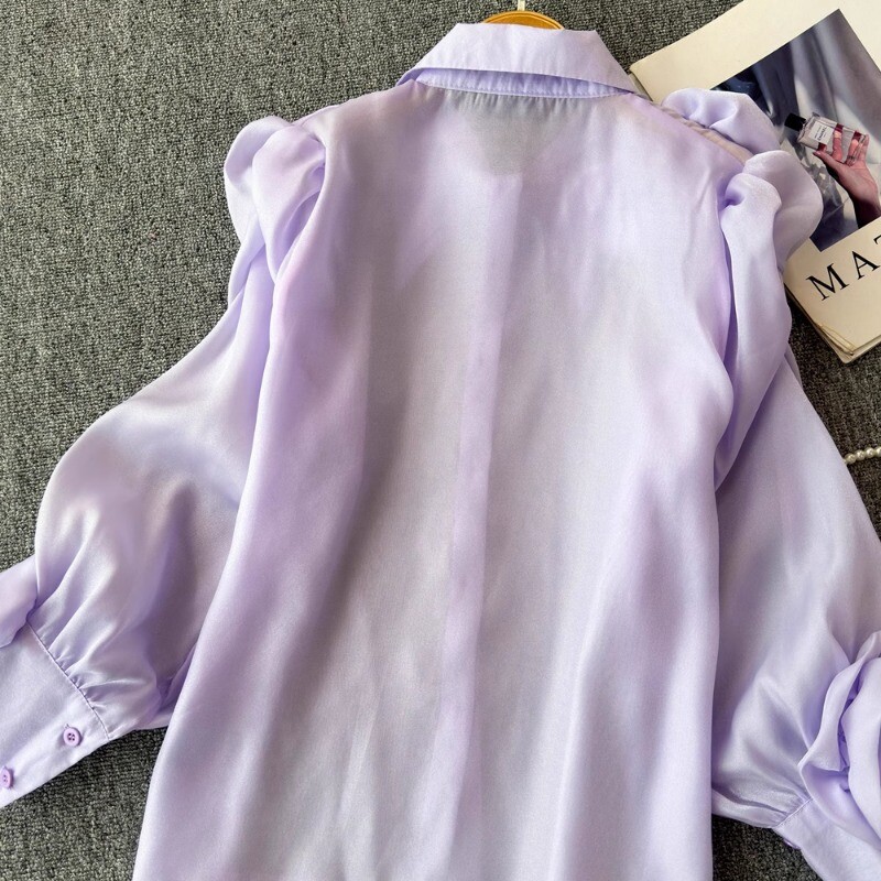 3D Virágos Női Blúz Lehajtható gallér hajtóka Egyetlen, hosszú, felfújt ujjú ingek Tavaszi sokoldalú női bluza dropshipping