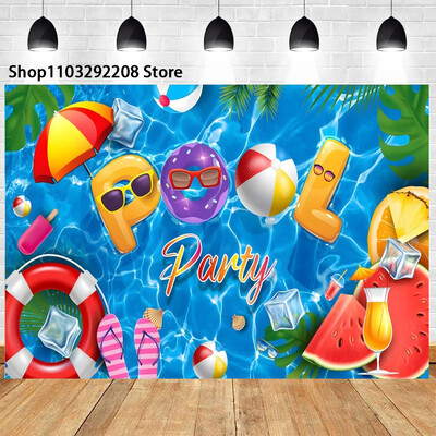 Nyári medenceparti háttér hawaii úszás strandlabda flamingó mentőgyűrű léggömb születésnapi parti ünnepi fotózás háttér