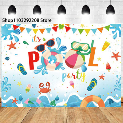 Nyári medenceparti háttér hawaii úszás strandlabda flamingó mentőgyűrű léggömb születésnapi parti ünnepi fotózás háttér