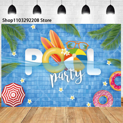 Nyári medenceparti háttér hawaii úszás strandlabda flamingó mentőgyűrű léggömb születésnapi parti ünnepi fotózás háttér