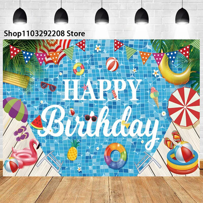 Nyári medenceparti háttér hawaii úszás strandlabda flamingó mentőgyűrű léggömb születésnapi parti ünnepi fotózás háttér