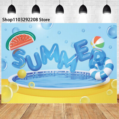 Nyári medenceparti háttér hawaii úszás strandlabda flamingó mentőgyűrű léggömb születésnapi parti ünnepi fotózás háttér