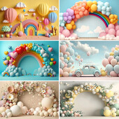 Léggömb virágos íves ajtó téma Újszülött első születésnapja fotózáshoz Babazuhany esküvői party háttér fotóstúdió