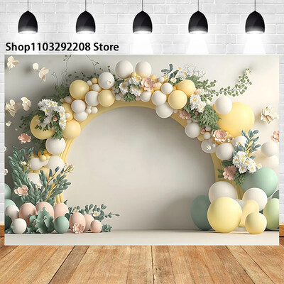 Léggömb virágos íves ajtó téma Újszülött első születésnapja fotózáshoz Babazuhany esküvői party háttér fotóstúdió