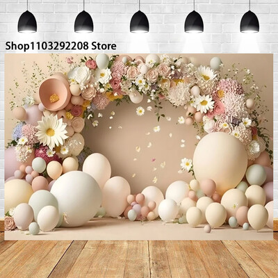 Léggömb virágos íves ajtó téma Újszülött első születésnapja fotózáshoz Babazuhany esküvői party háttér fotóstúdió