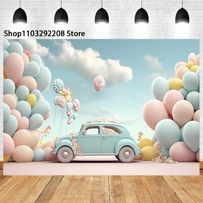 Léggömb virágos íves ajtó téma Újszülött első születésnapja fotózáshoz Babazuhany esküvői party háttér fotóstúdió