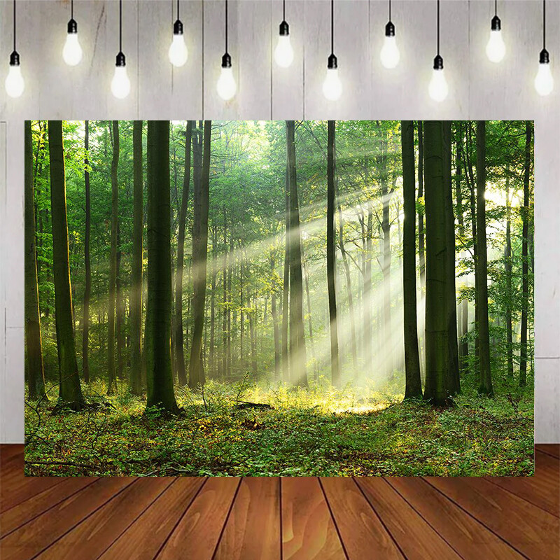 Tavaszi zöld erdő téma Születésnapi buli Babazuhany Kaland Kemping szoba Fali fotózás Vinyl háttér Dekorációs kellékek