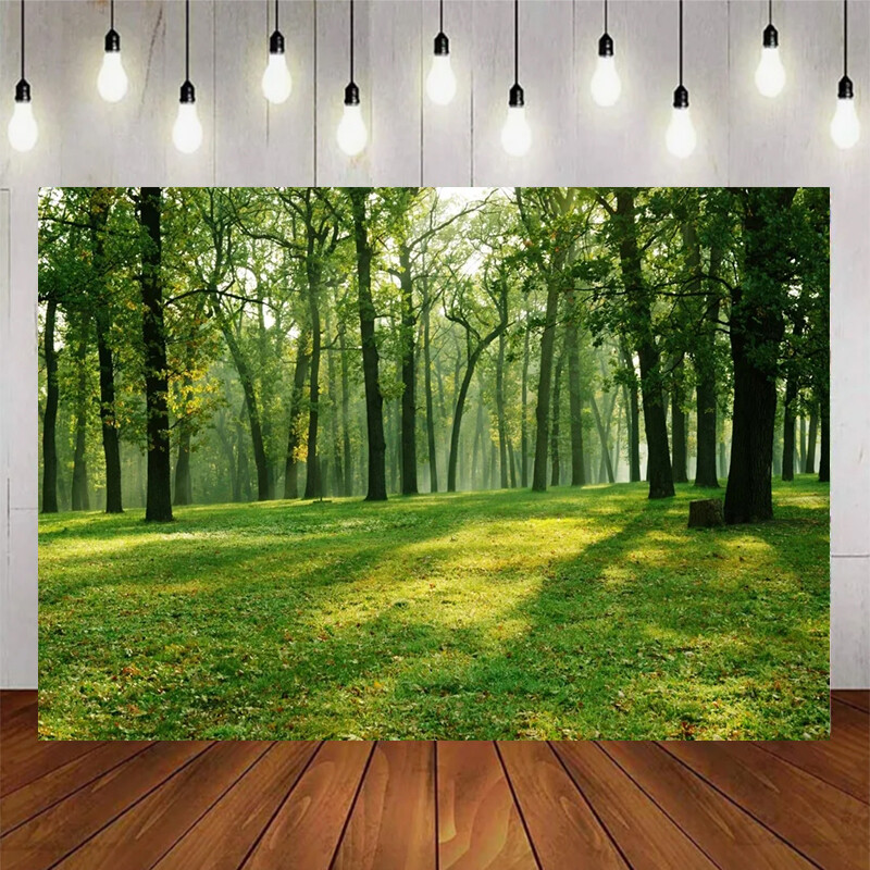 Tavaszi zöld erdő téma Születésnapi buli Babazuhany Kaland Kemping szoba Fali fotózás Vinyl háttér Dekorációs kellékek