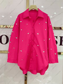 Prabangūs, išskirtiniai deimantais dygsniuoti vidutinio ilgio marškiniai ir palaidinės moterims 2024 m. Nauji laisvalaikio palaidi ilgomis rankovėmis blusai