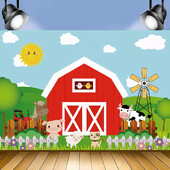 Western Farm Animals Theme Születésnapi parti fotózás Vinyl háttér Egyedi kellékek Gyerekfotó kellékek Fiúk Szobadekorációs kellékek