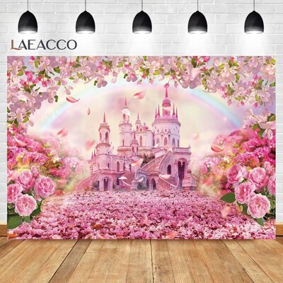 Fondul Castelului Roz din Basm Petrecere de aniversare fete prințeseFondul castel roz de basm Petrecere de aniversare fete prințese