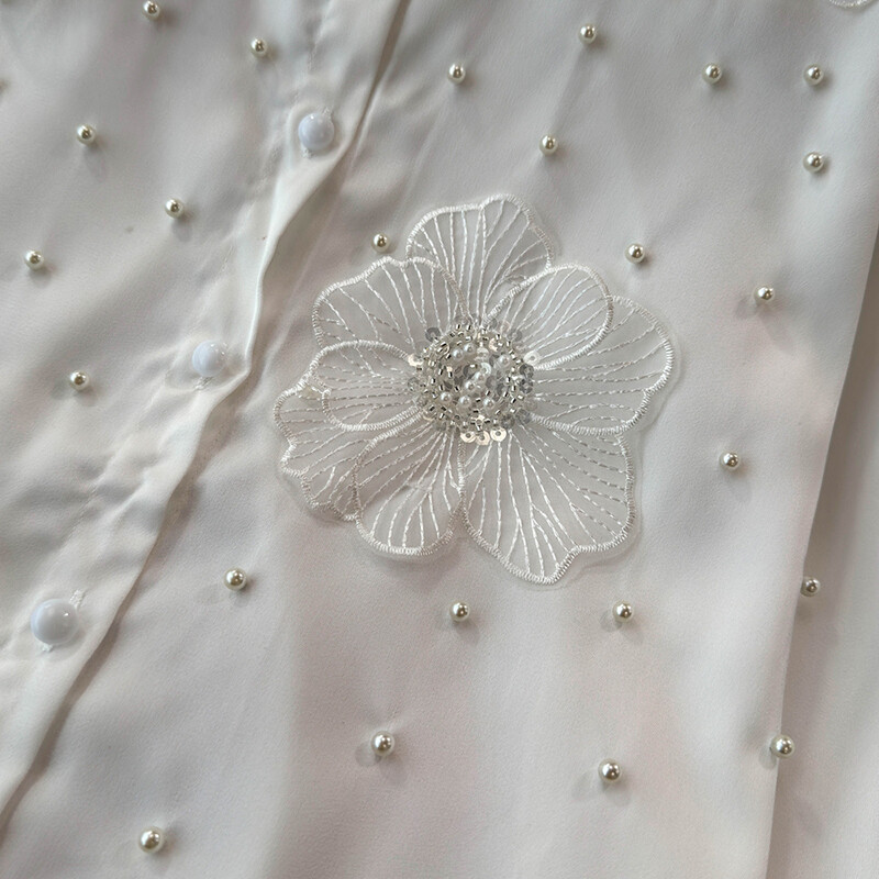 EWQ universalus 3D gėlių deimantų sujungimo dizaino marškinėliai Moteriški madingi apykaklės ilgomis rankovėmis viršutiniai drabužiai 2024 m. Nauji 27X485