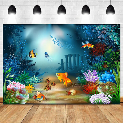 Tema lumii subacvatice Ocean Submarin Pește Coral Nuntă Petrecere de naștere Baby Shower Fotografie Vinil Fundal Decor Materiale