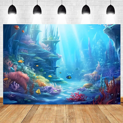 Tema lumii subacvatice Ocean Submarin Pește Coral Nuntă Petrecere de naștere Baby Shower Fotografie Vinil Fundal Decor Materiale